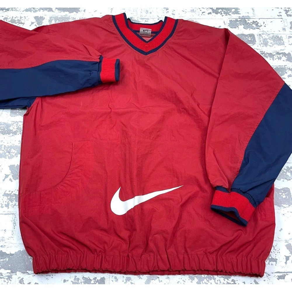 Vintage Nike Jacket Boys XL Red Blue Pullover Windbreaker 90s Center Swoosh
